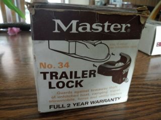 Vintage Master Lock No 34.  Trailer Tongue Hitch Coupler With Key Fits 2 " Hitch