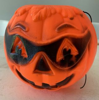 Vtg Halloween Jack - O - Lantern Plastic Blow Mold Container Jol Pumpkin