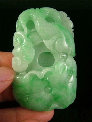 Old Jadeite Emerald Jade Pendant Netsuke Fish,  Ruyi,  Lotus Auspicious