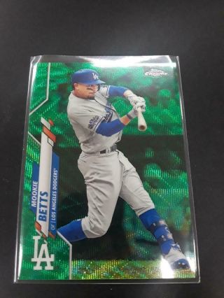 Mookie Betts 2020 Topps Chrome Green Wave Refractor 25/99 100 Dodgers Mw