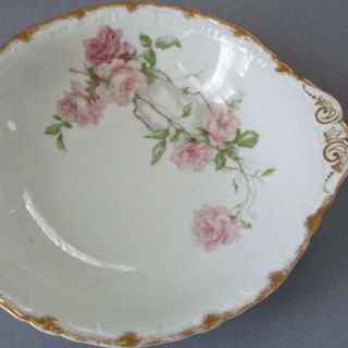 Antique Haviland Porcelain 10 " Serving Bowl Baltimore Rose Pink Roses Gilt Trim