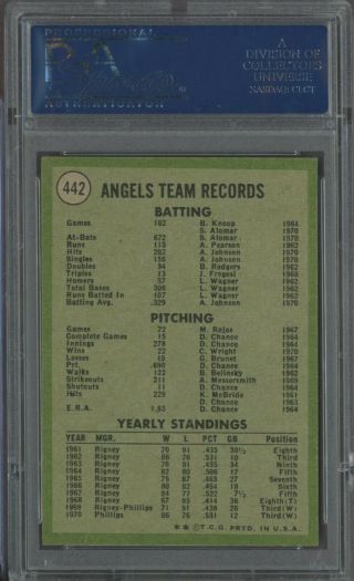 1971 Topps SETBREAK 442 Angels Team PSA 9 2