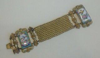 Antique Early Victorian Ornate Gold Plated Mesh Cuff / Pinchbeck Bracelet.
