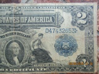 Antique 1899 United States Two Dollar Silver Certificate Bank Note 3