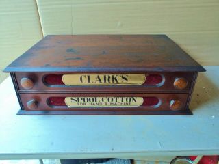 Antique Clarks Or J.  & P.  Coats Spool Chest Cabinet 2 Drawer