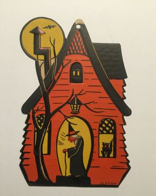 Vintage H.  E.  Luhrs Halloween Diecut Embossed Haunted House 1950 