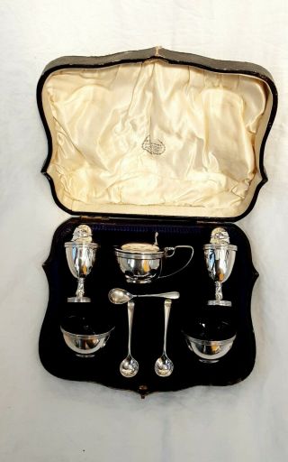 Cased Five Piece Silver Condiment Set - Edward Barnard & Sons,  London,  1912.