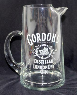 Vintage Gordon’s Distilled London Dry Gin Advertising Glass Pitcher