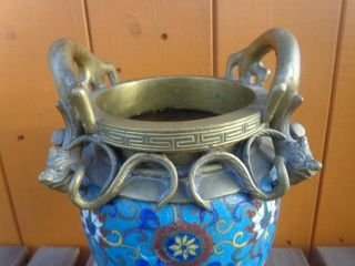 Antique Chinese Cloisonné Jar or Censer with Later Bronze Brass Mounts 3