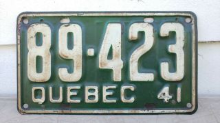 Vtg 1941 Quebec License Plate Canada