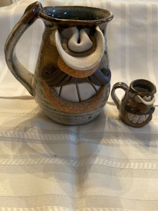 Robert Eakin Mugs Funny Face Signed Pottery Vintage Stoneware