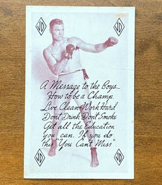 Vintage Boxing Postcard Jack Dempsey Ny Restaurant Advertisement Card