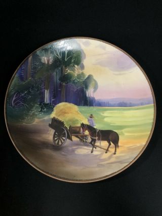 Antique Nippon Hand Painted Porcelain China Large Horse Scene Platter