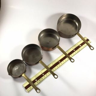 Vintage 4 Copper Measuring Cup Set W/brass Handles 1 - Cup 3/4 - Cup 1/2 - Cup 1/4 - Cup