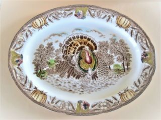 Oval Turkey Serving Platter 18 " X 14 " Hand Painted Highlights Vintage