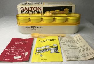 Vintage Salton Yogurt Maker Thermostat Controlled 5 Milk Glass Jars Model Gm - 5