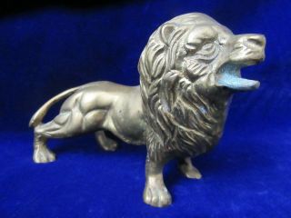 Vintage Solid Cast Brass Roaring Lion Sculpture Figurine Paperweight