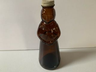 Vintage Mrs.  Butterworth Glass Amber Brown Syrup Bottle W/metal Cap Kerr 8 1/4”