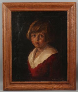 Antique Verona Kiralfy American Portrait Oil Painting,  Young Girl
