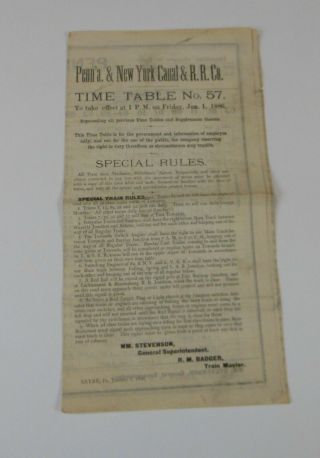 Pennsylvania & York Canal Railroad No.  57 1 - 1 - 1886 Employee Timetable (547)