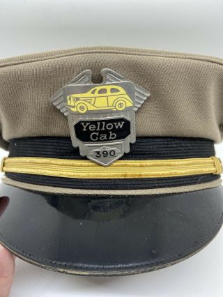 Rare Vintage Yellow Cab Hat With Badge By Harris & Frank Tailored By Lancaster 3