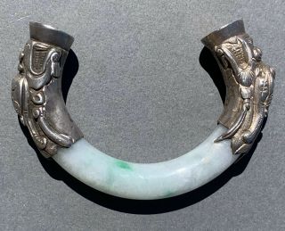 Antique Chinese Silver Brscelet With Jade