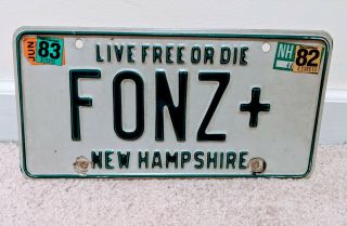 Vtg Real Metal License Plate The Fonz Fonzie Fonzarelli Happy Days Nh 82 83