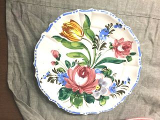 Vintage 10 - 1/2 " Hand Painted Dinner Plate Made In Italy Multi Colored Flowers