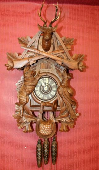 Old Cuckoo Wall Clock Black Forest Carillon 2 Melodies Large Clock