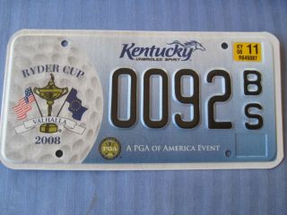 Kentucky License Plate.  2008 Pga Ryder Cup