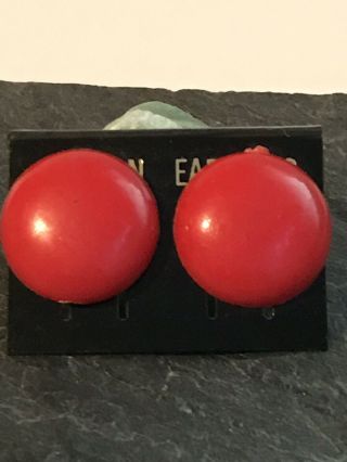 Vintage Red Button Clip On Earrings 80s Fashion