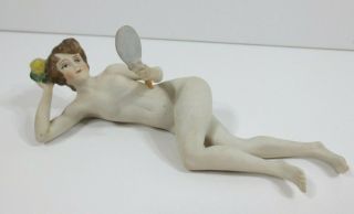 Antique German Bisque Bathing Beauty Nude Lady With Hand Mirror
