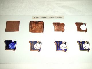 Old Vintage Sample Enamel Badges On Card Stages Of Production