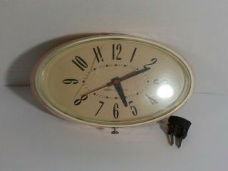 Vintage Mcm General Electric Kitchen Wall Clock White Pink Model 2h115 1950s A3