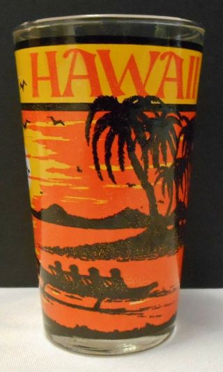 Vintage Aloha Hawaii Cocktail Glass Barware Hula Girl Canoe Sunset 4 7/8 " H