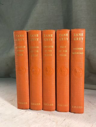 5 Zane Grey Novels Vintage Orange Bound Books Western Fiction Hardcover