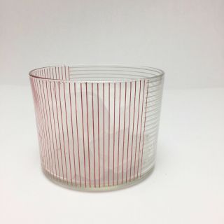 Vintage Midcentury Modern Glass Ice Bucket With Red And White Stripes