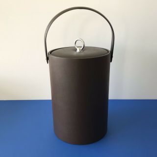 Vintage Georges Briard Brown Faux Leather Insulated Lidded Handled Ice Bucket 2