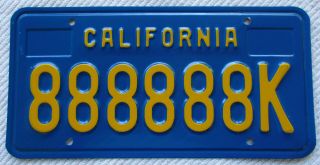 California (blue Base) Vanity License Plate 888888k,  Nos