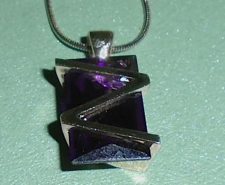 Vintage Sterling Silver And Amethyst Pendant Necklace 15 " - 11.  7 Grams