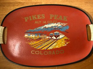 Vintage Cog Rail Road Train Pikes Peak Summit House Souvenir Serving Tray