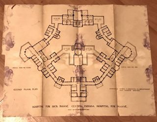 Extremely Rare Central Indiana Hospital For Sick Insane Floor Plan 1800s Map