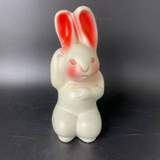 Vintage Plaster Paper Mache White Pink Easter Bunny Rabbit Candy Holder Bank