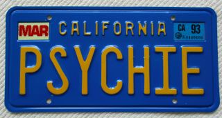 California (blue Base) Vanity License Plate " Psychie "