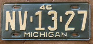 Michigan 1946 Single Plate Year License Plate Quality Nv - 13 - 27