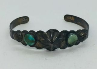 Antique Navajo Native American Sterling Silver Turquoise Stud Cuff Bracelet