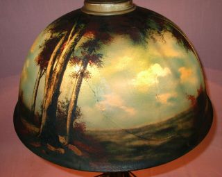 Antique Pittsburgh Arts & Crafts Glass Chipped Ice Reverse Painted Table Lamp 3