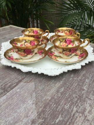 Royal Chelsea Golden Rose Teacups And Saucers Set Of 4