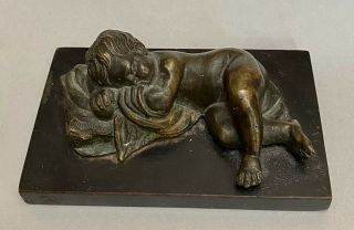 Antique 18 - 19 Century Bronze Sculpture Of Sleeping Child