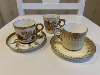 Antique Royal Worcester Demitasse Cups And Saucers